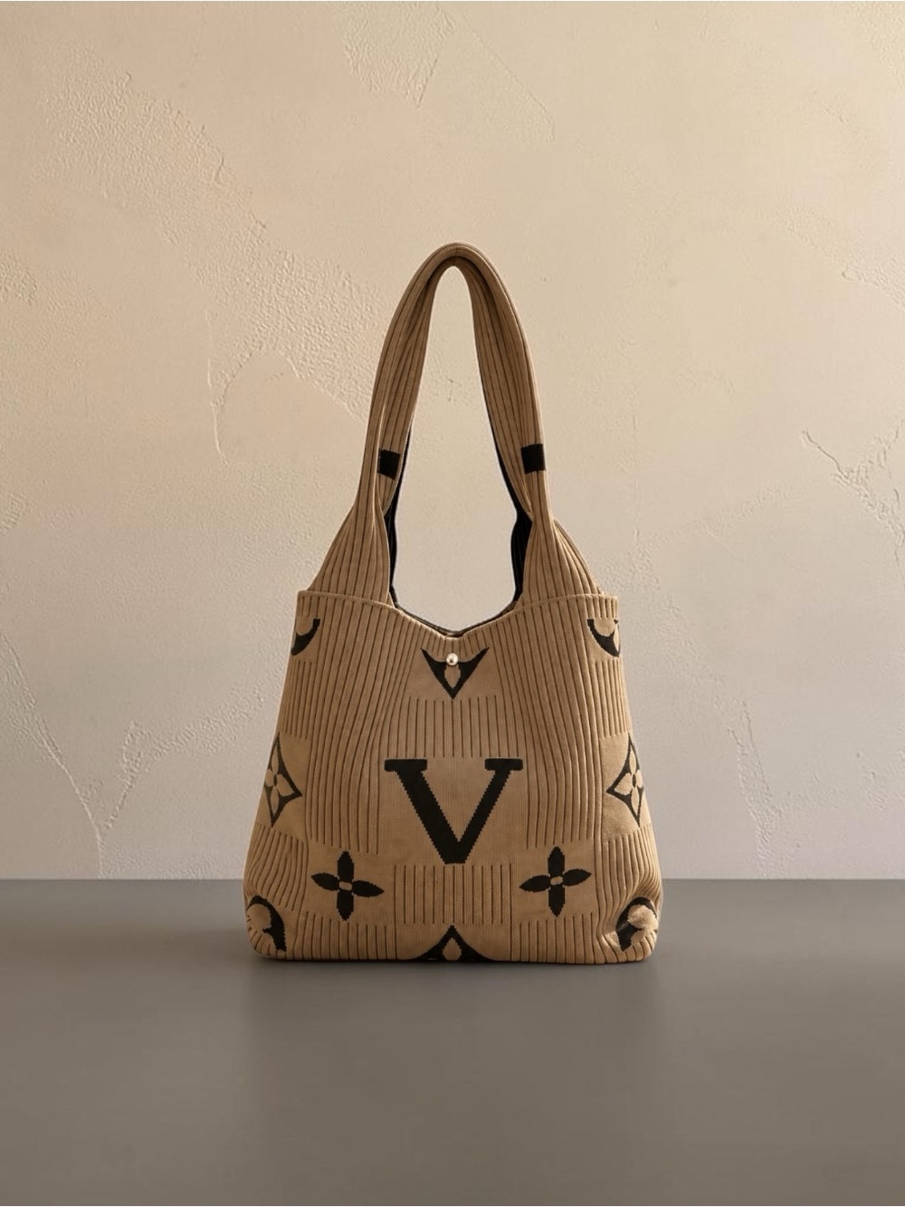 🤍 NWT Oversized Knit Tote Bag | Khaki & Black designer inspired | Travel beach